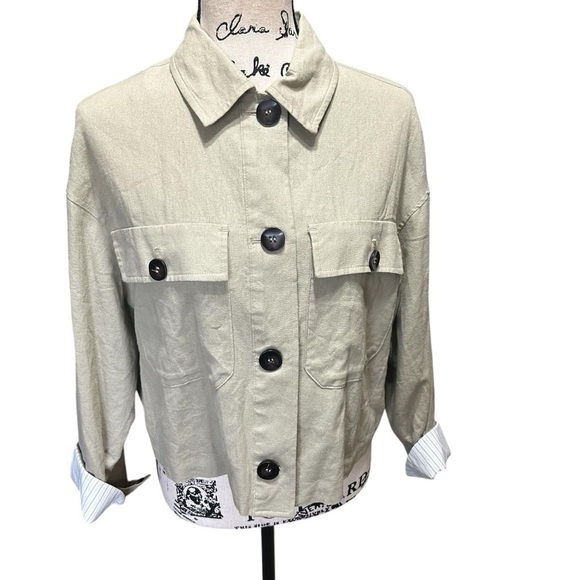 Zara Short Geen Button Down lightweight Jacket Sz Lrg - Picture 2 of 10
